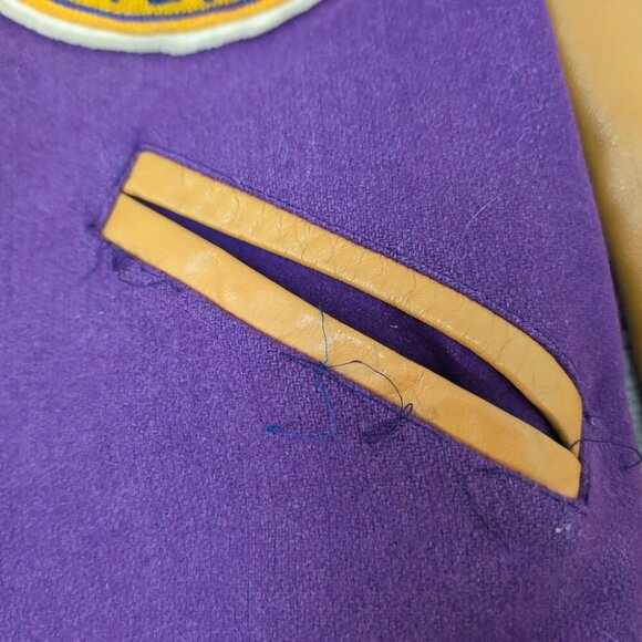 Vintage 1971 Varsity Letterman Jacket Purple Wool Leather Sleeves – Men’s 38 - Picture 3 of 13